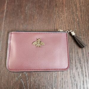 Maroon Faux Leather Zip Walley with Gold Bee Accent